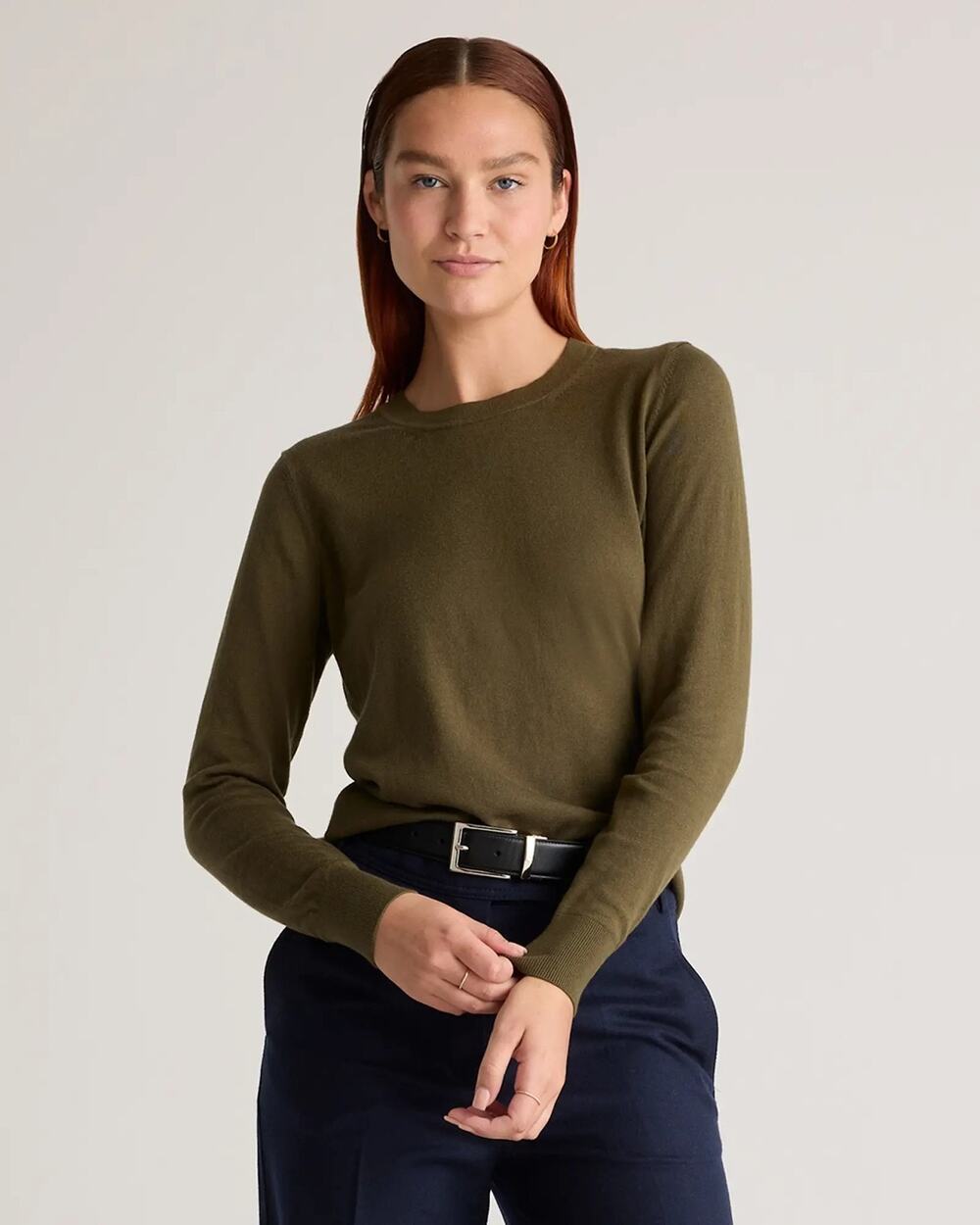 Quince Lightweight Organic Cotton Cashmere Olive CrewSweater Small
